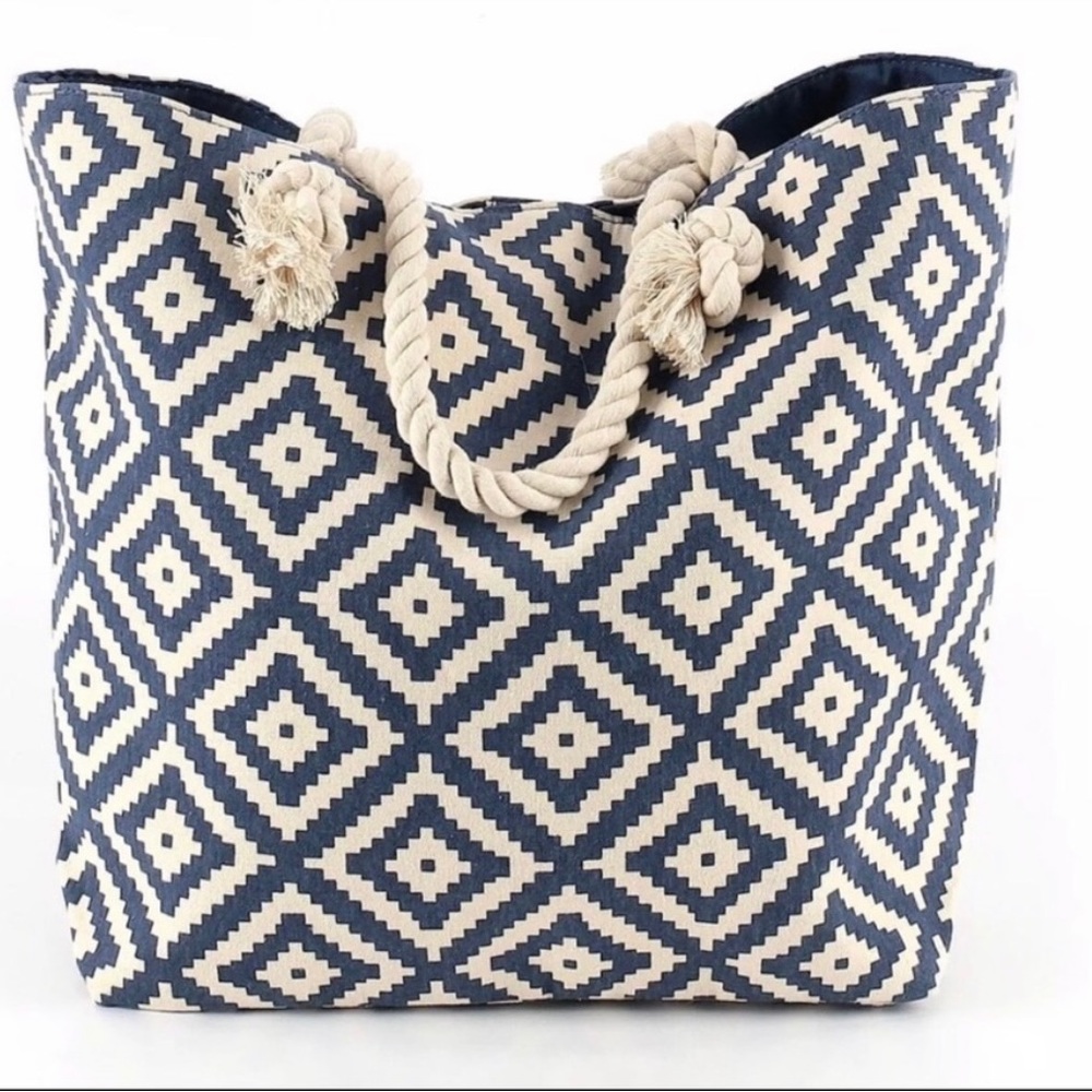 Summer & Rose ikat blue and ivory tote bag